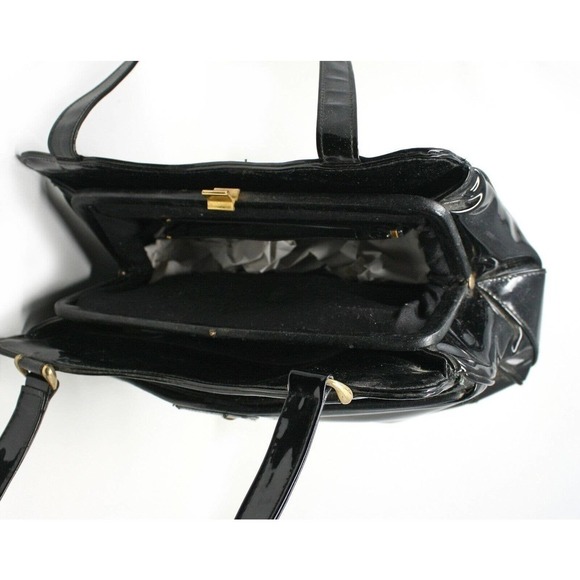 Vintage Almondo Originals Black Patent Leather Style Purse Handbag - Hey Viv - Picture 4 of 6
